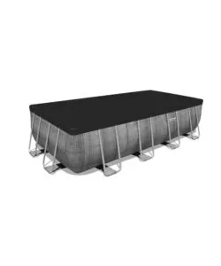 PISCINA FUORI TERRA CON STRUTTURA RETTANGOLARE BESTWAY "POWER STEEL FRAME"  CON COPERTURA, FILTRO, SCALA E CHEMCONNECT EFFETTO RATTAN 488X244X122 CM - COD. 56996